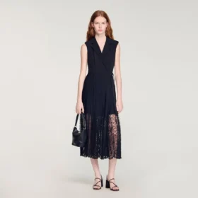Midi-Kleid aus Plissee-Spitze