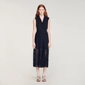 Midi-Kleid aus Plissee-Spitze