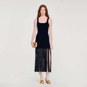 Midi-Strickkleid mit Fransen