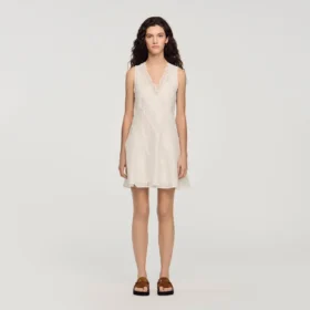 Mini-Leinenkleid mit Bortenverzierung