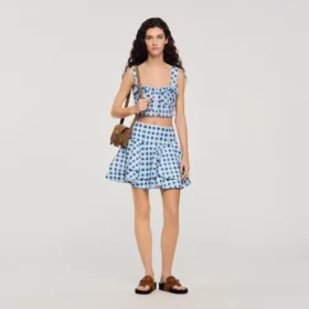 Mini-Rock aus Leinen mit Gingham-Karomuster