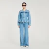 Mit Perlen verzierte Jeans-Peplum-Jacke