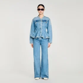 Mit Perlen verzierte Jeans-Peplum-Jacke