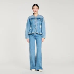 Mit Perlen verzierte Jeans-Peplum-Jacke