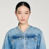 Mit Perlen verzierte Jeans-Peplum-Jacke