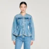 Mit Perlen verzierte Jeans-Peplum-Jacke