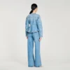 Mit Perlen verzierte Jeans-Peplum-Jacke