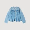 Mit Perlen verzierte Jeans-Peplum-Jacke