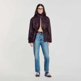 Oversize-Jacke mit Lederkragen