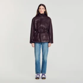Oversize-Jacke mit Lederkragen