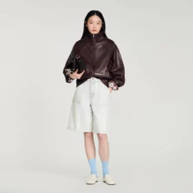 Oversize-Lederjacke mit Reissverschluss