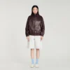 Oversize-Lederjacke mit Reissverschluss