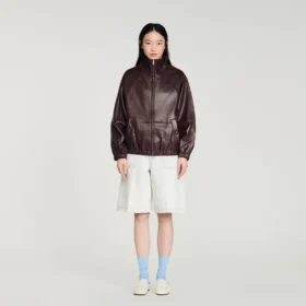 Oversize-Lederjacke mit Reissverschluss