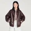 Oversize-Lederjacke mit Reissverschluss
