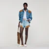 Shorts aus Jeans und Wildleder mit Nieten