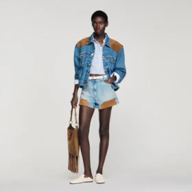 Shorts aus Jeans und Wildleder mit Nieten
