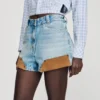 Shorts aus Jeans und Wildleder mit Nieten