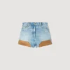 Shorts aus Jeans und Wildleder mit Nieten