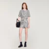 Shorts aus Tweed mit Hahnentrittmuster und Pailletten