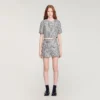 Shorts aus Tweed mit Hahnentrittmuster und Pailletten