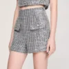 Shorts aus Tweed mit Hahnentrittmuster und Pailletten