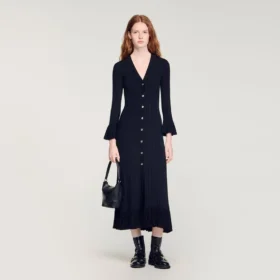 Strick-Maxikleid mit Rüschen