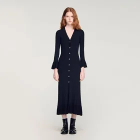 Strick-Maxikleid mit Rüschen