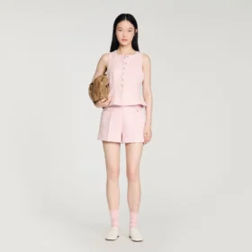 Tweed-Shorts mit Pailletten und Karomuster