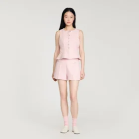 Tweed-Shorts mit Pailletten und Karomuster