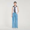 Verwaschene Jeans mit geradem Bein und Strasssteinen