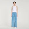 Verwaschene Jeans mit geradem Bein und Strasssteinen