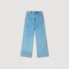 Verwaschene Jeans mit geradem Bein und Strasssteinen