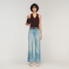 Verwaschene Straight-Jeans aus Baumwolle mit Reissverschluss
