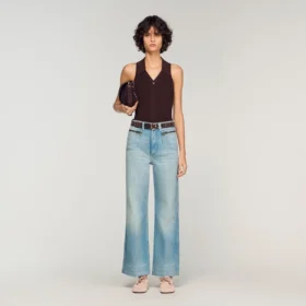 Verwaschene Straight-Jeans aus Baumwolle mit Reissverschluss