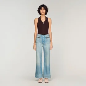 Verwaschene Straight-Jeans aus Baumwolle mit Reissverschluss