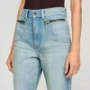 Verwaschene Straight-Jeans aus Baumwolle mit Reissverschluss