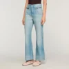 Verwaschene Straight-Jeans aus Baumwolle mit Reissverschluss