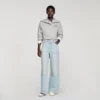 Verwaschene Straight-Jeans mit Kristall-Patch