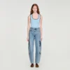 Weite Barrel-Jeans mit Palmenstickerei