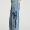 Weite Barrel-Jeans mit Palmenstickerei