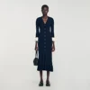 Zweifarbiges Midi-Strickkleid