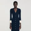 Zweifarbiges Midi-Strickkleid